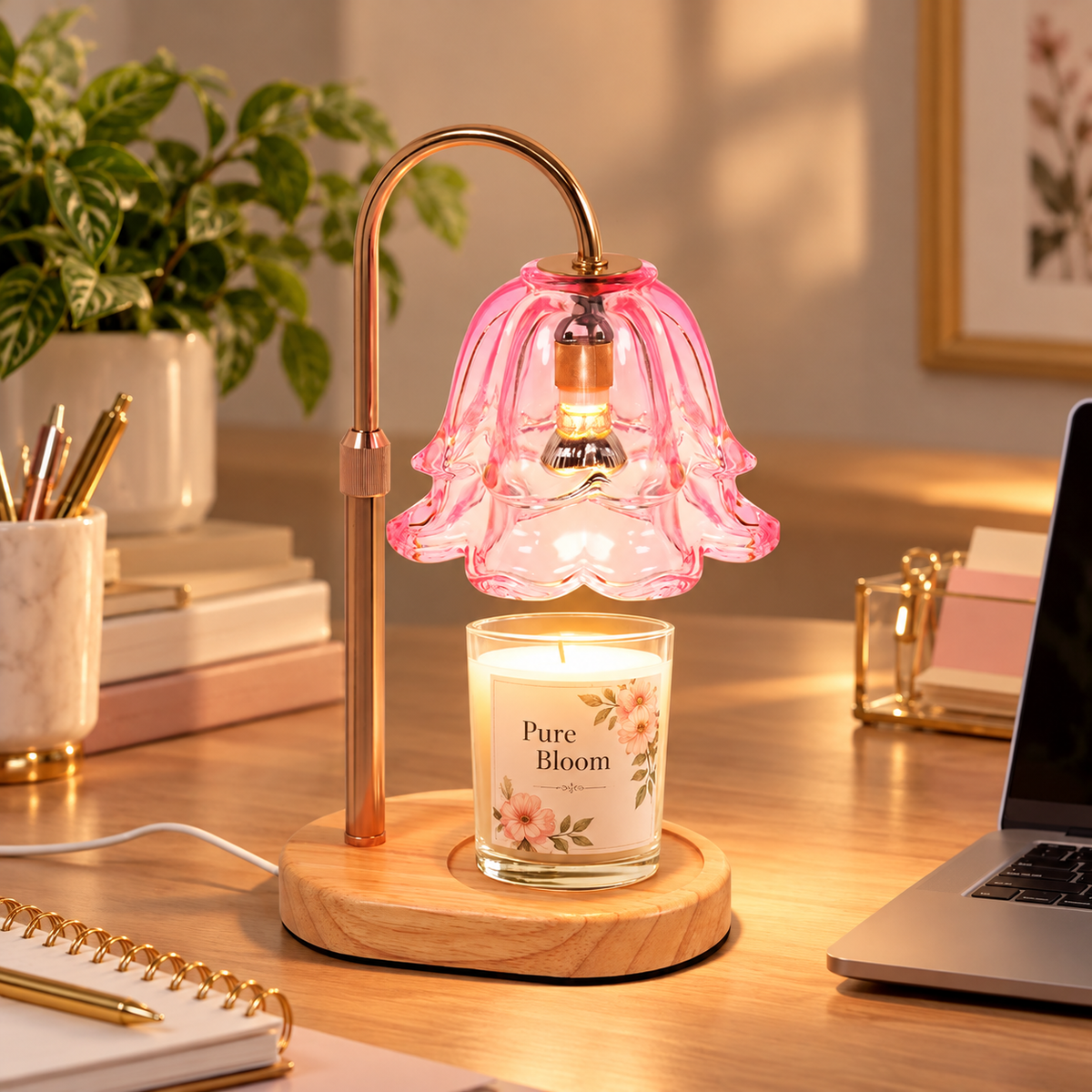 Pink Glass Candle Warmer Lamp