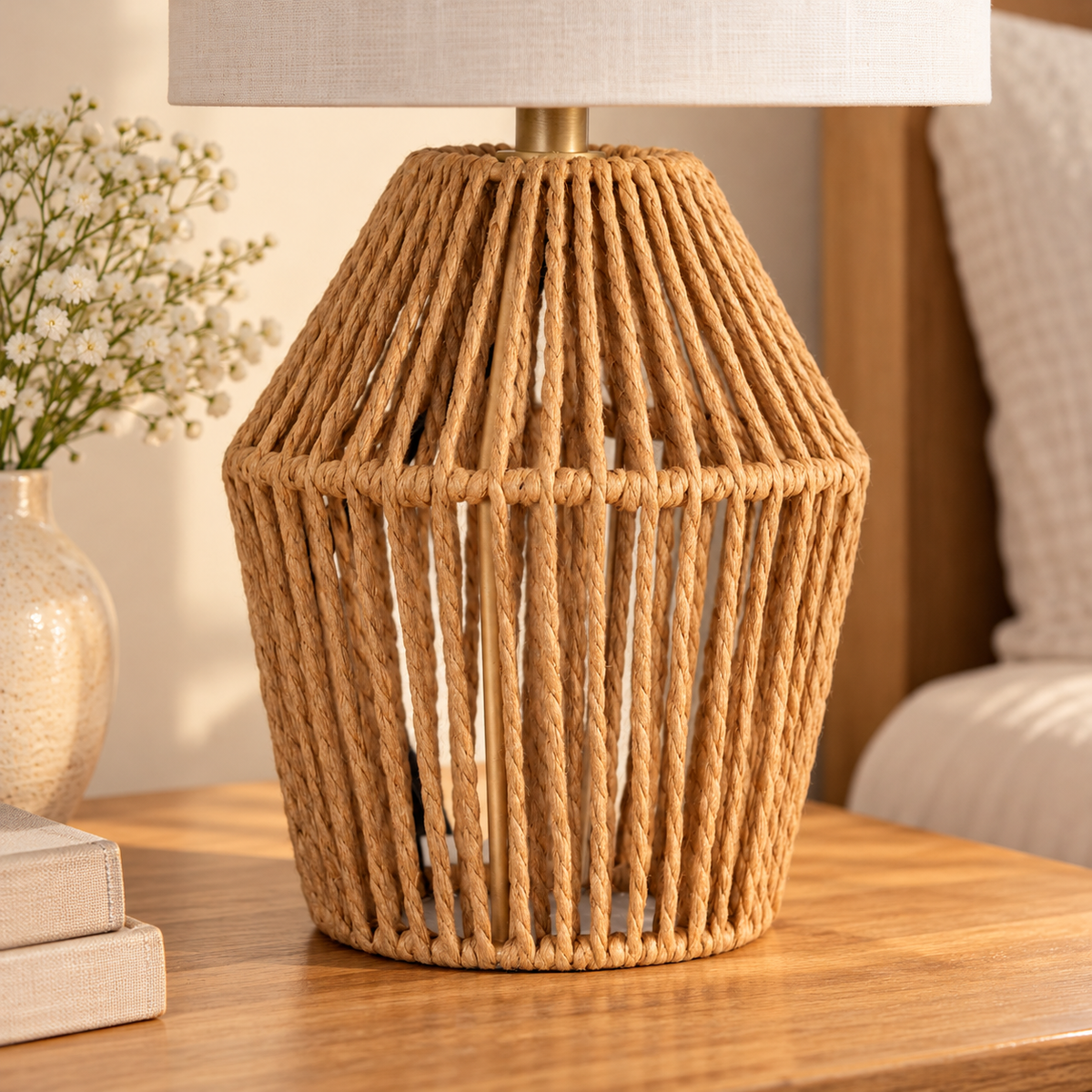 Mini Table Lamp with Brown Rope Base