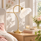Gold Metal Table Lamp Vintage Floral Glass