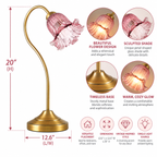 Vintage Pink Flower Desk Lamp with Gold Metal Base