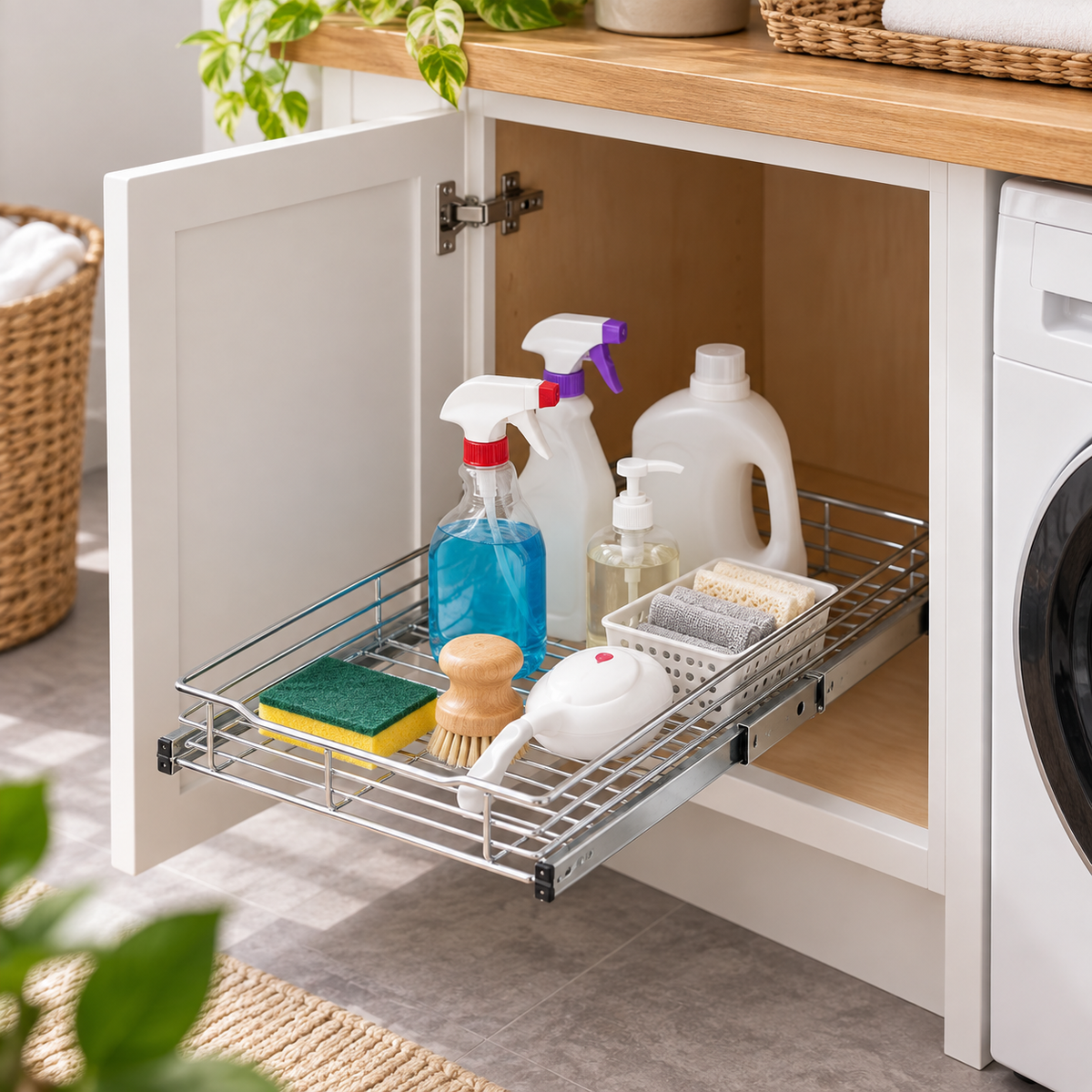 Small Chrome Pull-Out Cabinet Shelf