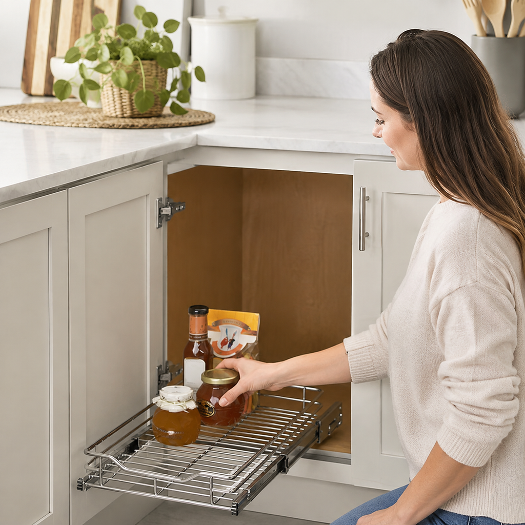Small Chrome Pull-Out Cabinet Shelf