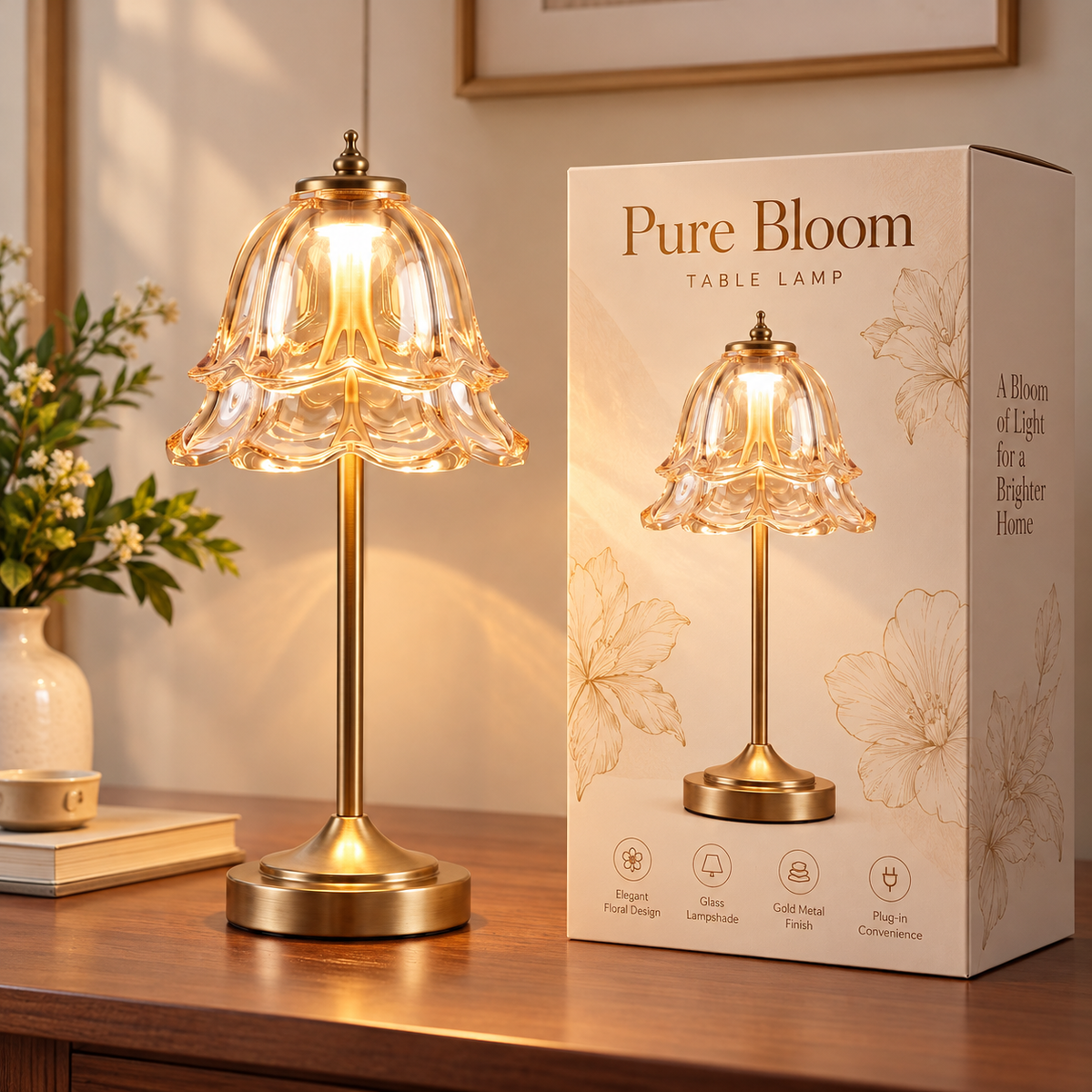 Pure Bloom Rechargeable Glass Table Lamp