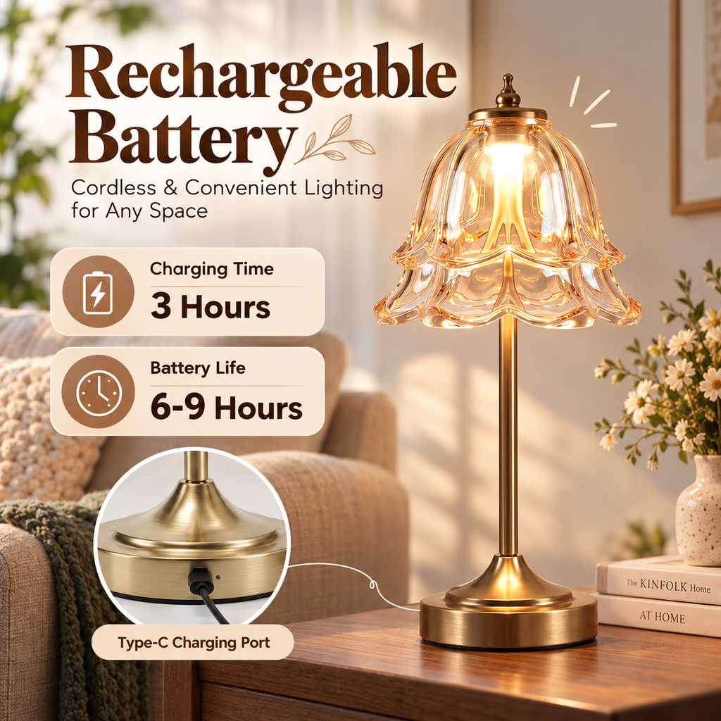 Pure Bloom Rechargeable Glass Table Lamp