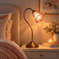 Vintage Pink Flower Desk Lamp with Gold Metal Base