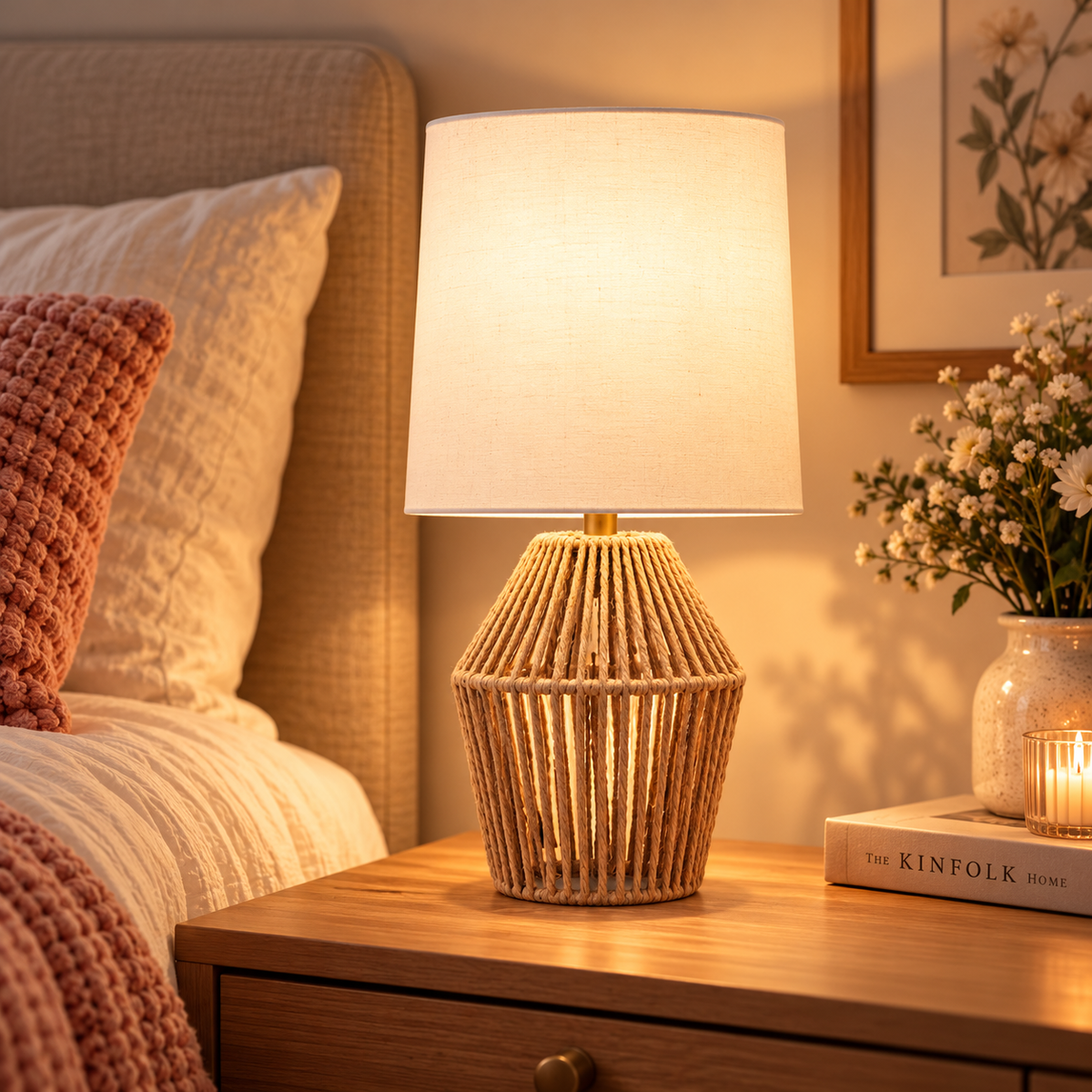 Mini Table Lamp with Brown Rope Base